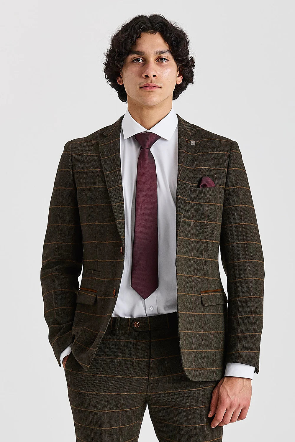 Harris - Blazer in tweed verde a spina di pesce