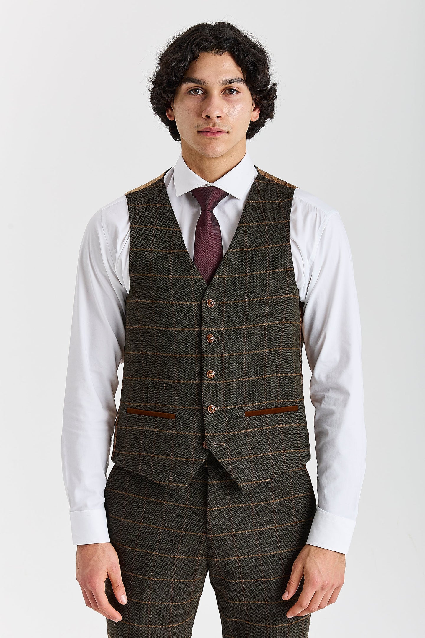 Gilet da uomo Harris in tweed verde a spina di pesce