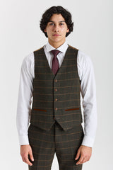 Gilet da uomo Harris in tweed verde a spina di pesce