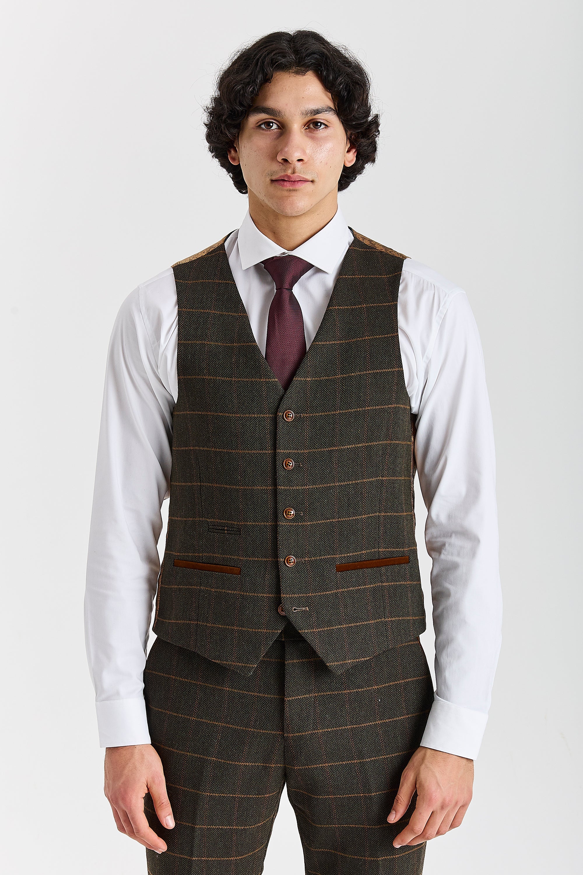 Gilet da uomo Harris in tweed verde a spina di pesce