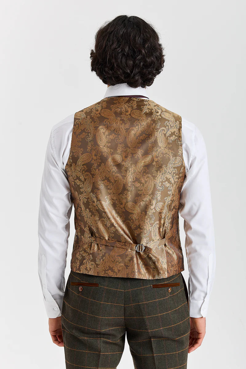 Gilet da uomo Harris in tweed verde a spina di pesce