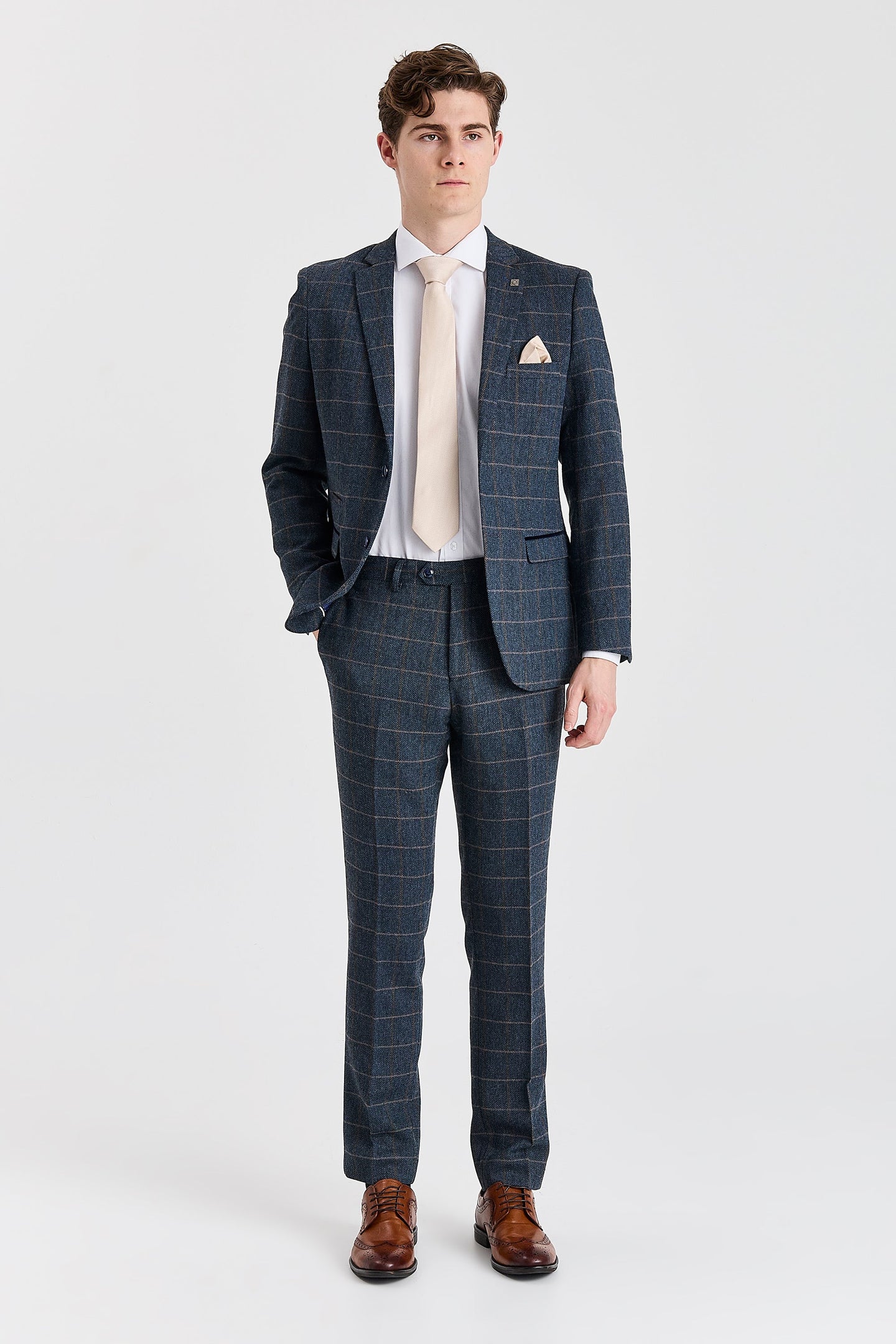 Harris - Blazer da uomo in misto lana tweed blu navy