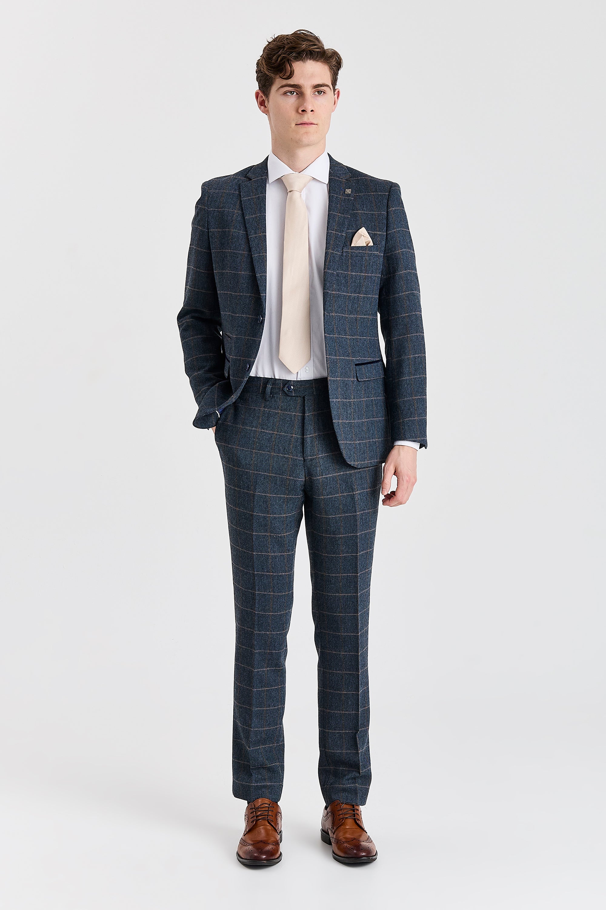 Harris - Blazer da uomo in misto lana tweed blu navy