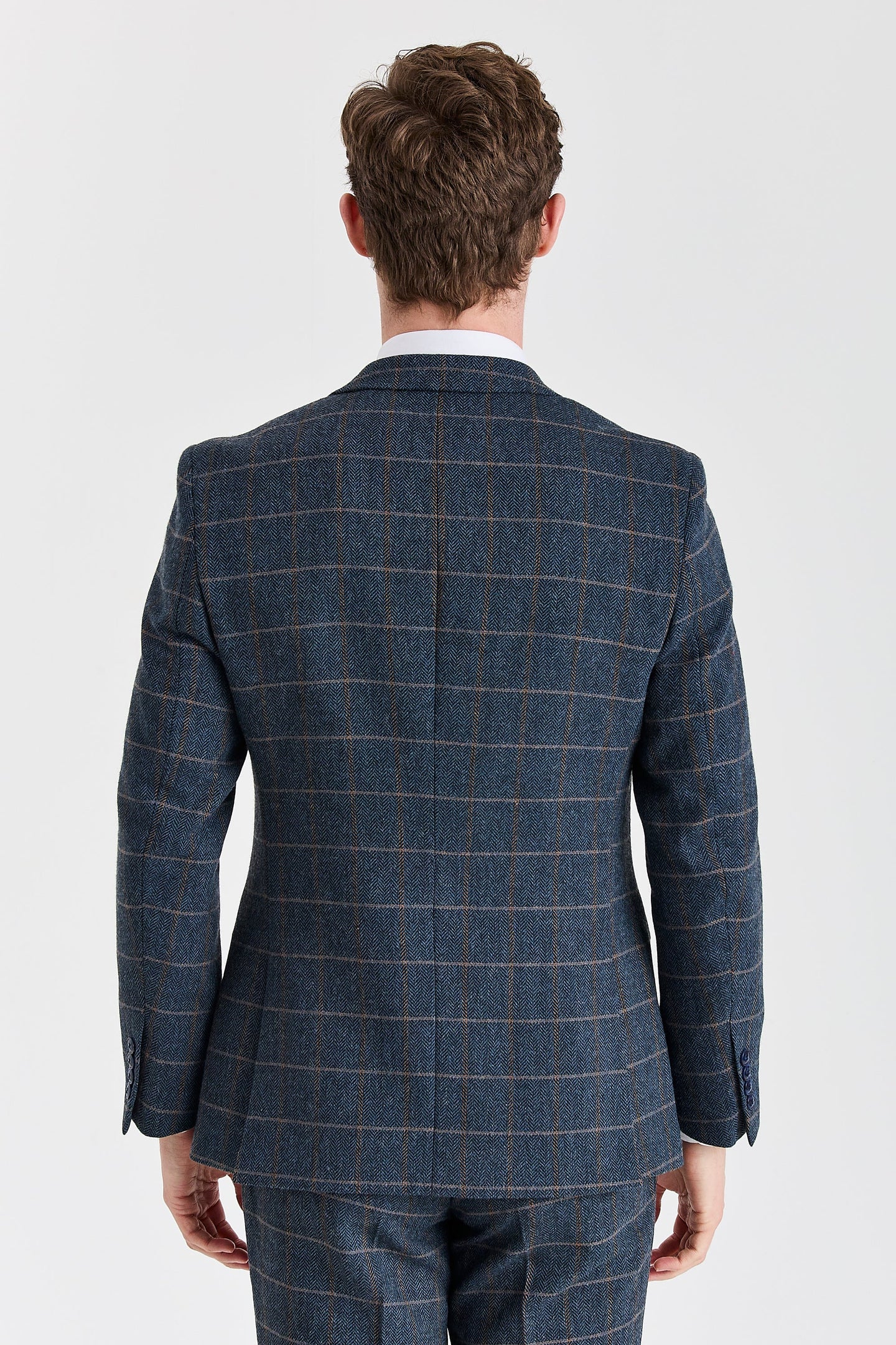 Harris - Blazer da uomo in misto lana tweed blu navy