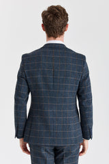 Harris - Blazer da uomo in misto lana tweed blu navy