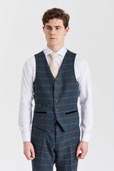 Harris - Gilet da uomo in misto lana tweed blu navy