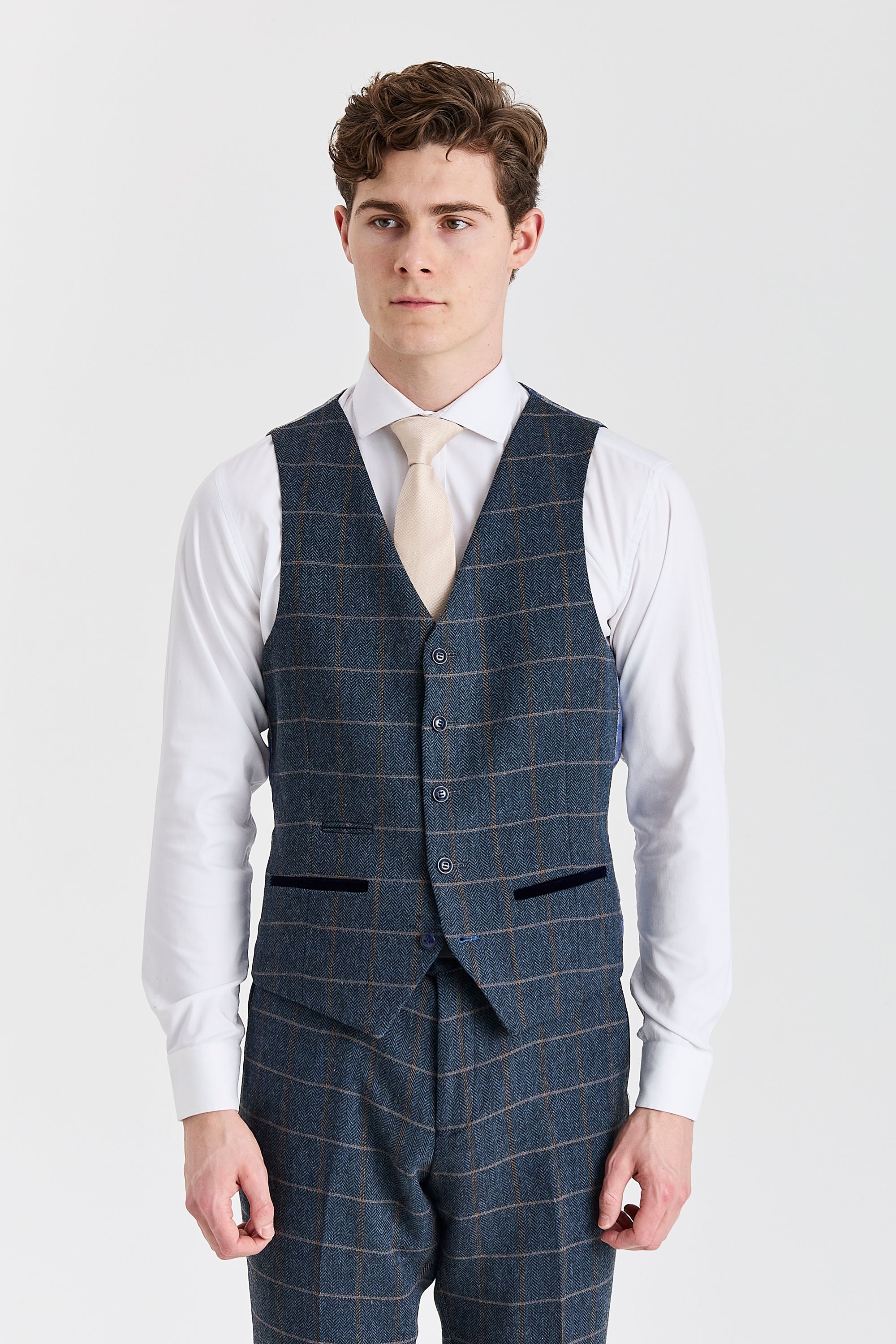 Harris - Gilet da uomo in misto lana tweed blu navy