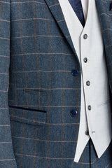 Abito Harris in tweed blu navy con gilet Belmont argento a contrasto