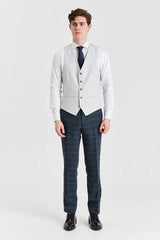 Abito Harris in tweed blu navy con gilet Belmont argento a contrasto