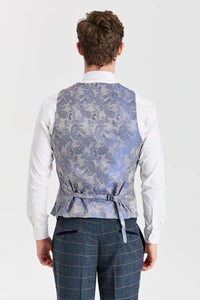 Abito Harris in tweed blu navy con gilet Belmont argento a contrasto
