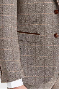 Harris - Blazer da uomo in tweed marrone a spina di pesce