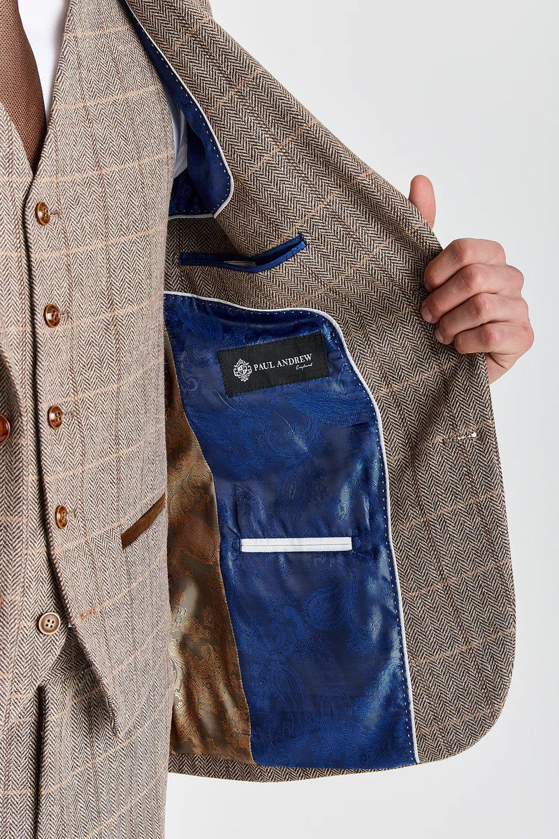 Harris - Blazer da uomo in tweed marrone a spina di pesce