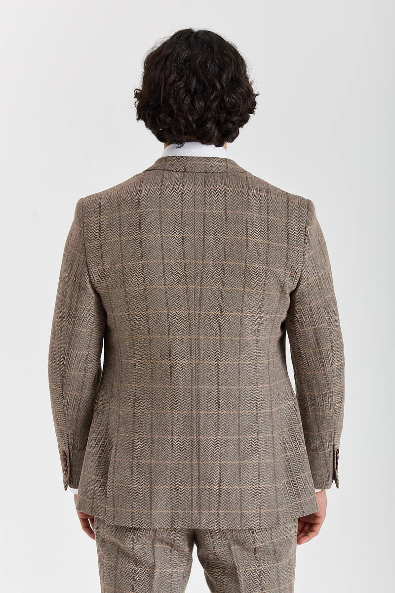 Harris - Blazer da uomo in tweed marrone a spina di pesce
