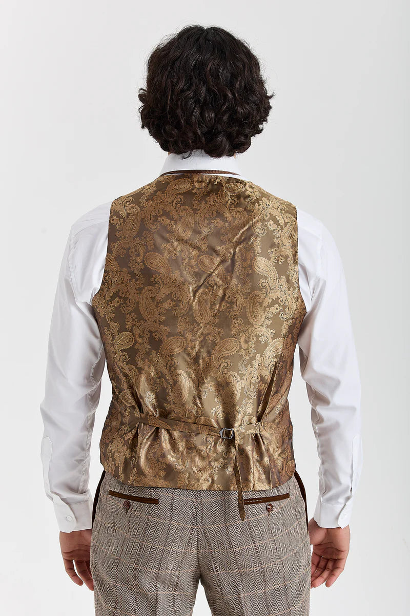 Gilet da uomo Harris - Tweed marrone a spina di pesce