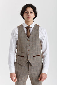 Gilet da uomo Harris - Tweed marrone a spina di pesce