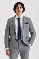 Harris - Blazer da uomo in tweed grigio a spina di pesce