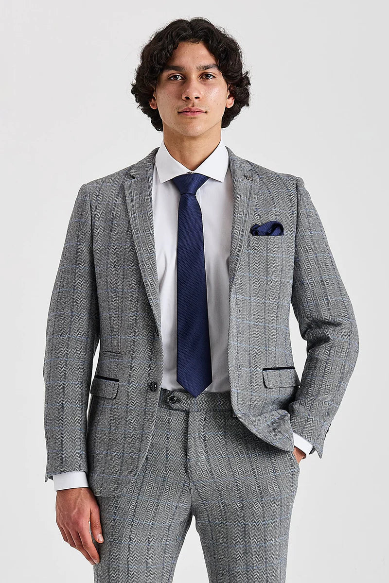 Harris - Blazer da uomo in tweed grigio a spina di pesce