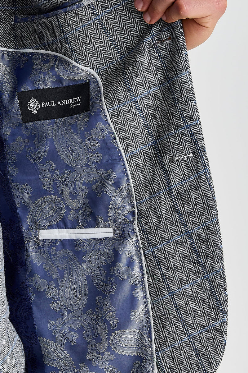 Harris - Blazer da uomo in tweed grigio a spina di pesce