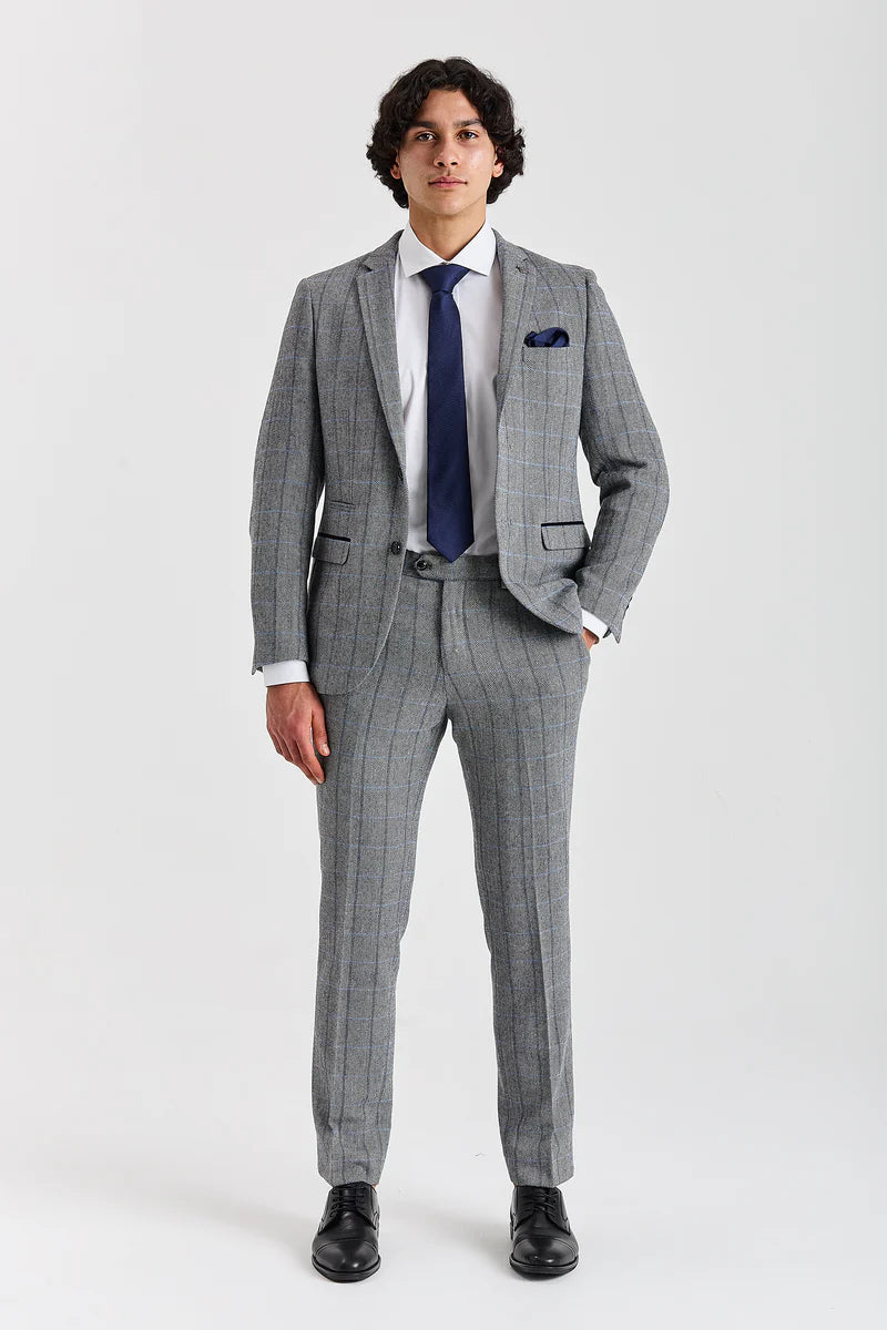 Harris - Blazer da uomo in tweed grigio a spina di pesce