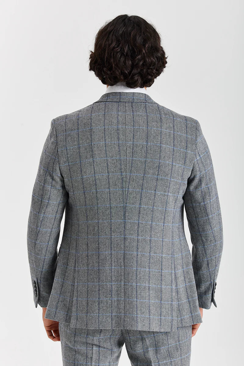 Harris - Blazer da uomo in tweed grigio a spina di pesce