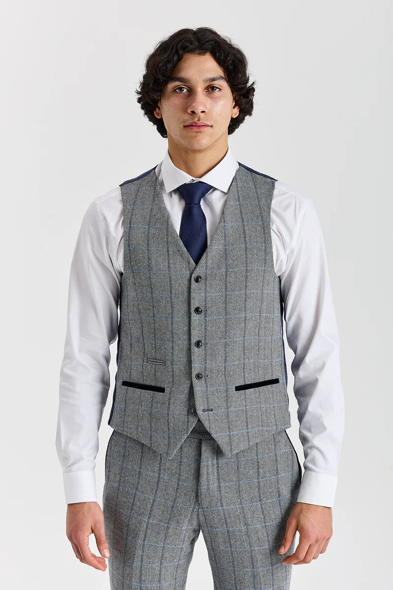 Gilet da uomo Harris in tweed grigio a spina di pesce