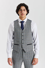 Gilet da uomo Harris in tweed grigio a spina di pesce