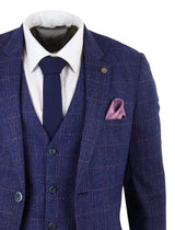 Blue 3 Piece Tweed Suit - Marc Darcy Harry