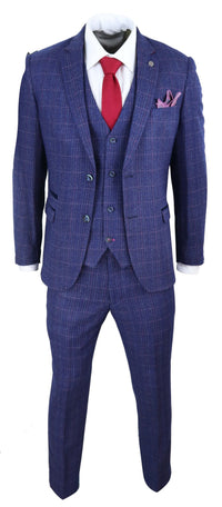 Mens Blue Purple Check 3 Piece Suit