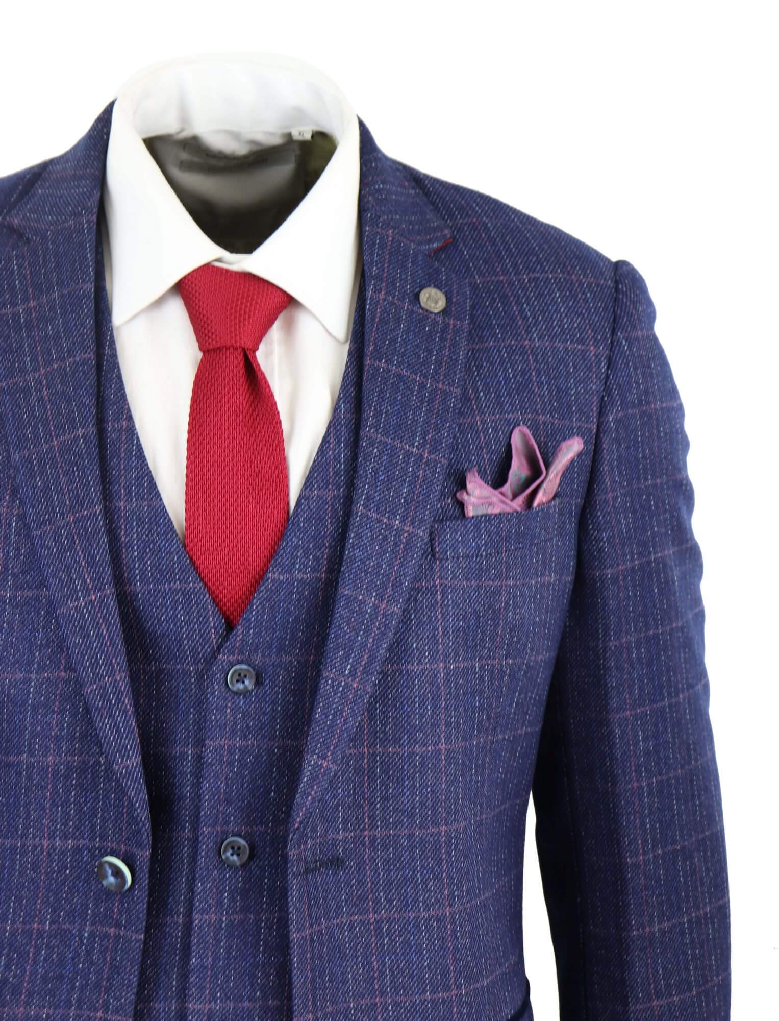 Mens Blue Purple Check 3 Piece Suit
