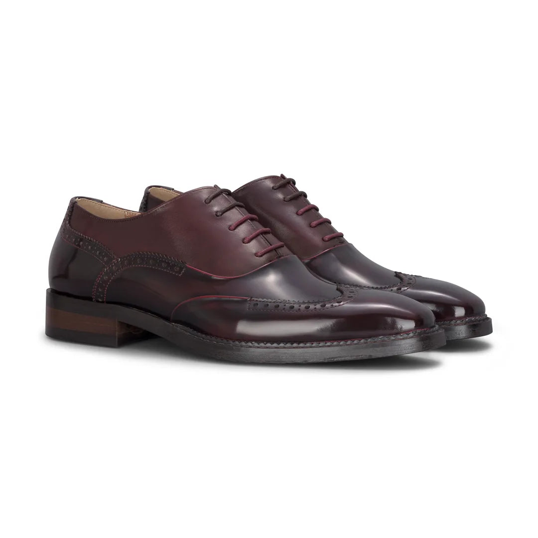 Harry - Scarpe brogue da uomo in pelle verniciata color vino
