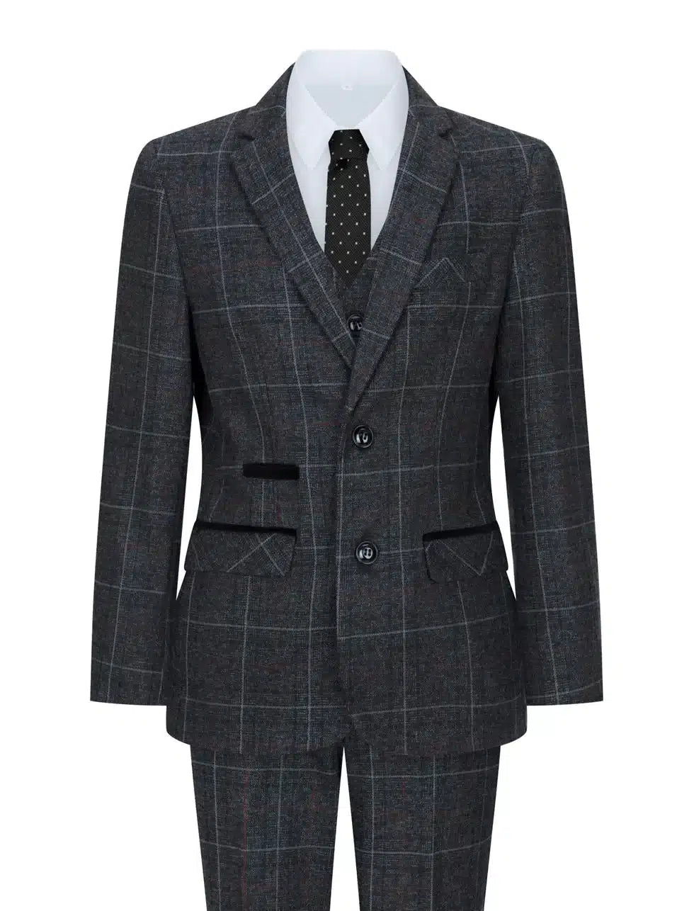 Boys Grey Black 3 Piece Tweed Suit Herringbone Wine Vintage Retro