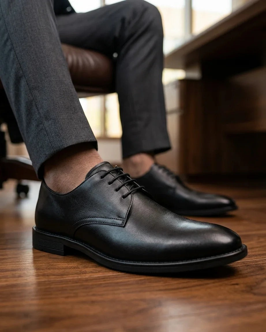 Henley - Scarpe Derby classiche da uomo nere con punta liscia
