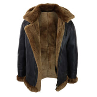 Men's Brown Leather Sherling Sheepskin Hood Jacket Aviator Flying Pilot