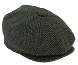 Mens Herringbone Tweed 8 Panel Cap Olive