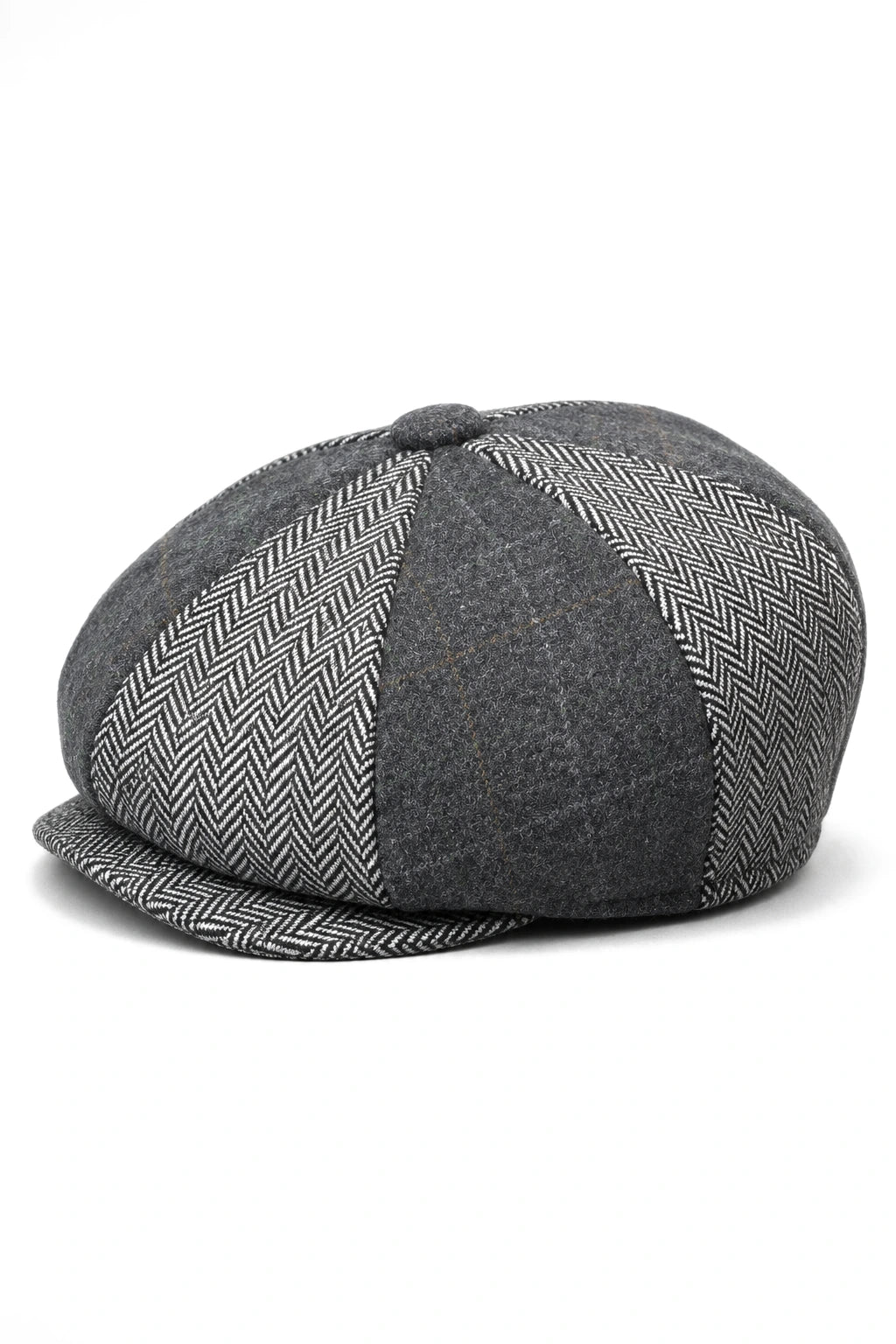 HT6325 - Cappello da uomo a 8 pannelli in tweed misto a spina di pesce a quadri