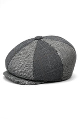 HT6325 - Cappello da uomo a 8 pannelli in tweed misto a spina di pesce a quadri