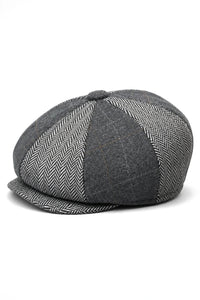 HT6325 - Cappello da uomo a 8 pannelli in tweed misto a spina di pesce a quadri