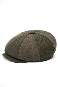 HT6325 - Cappello da uomo a 8 pannelli in tweed misto a spina di pesce a quadri