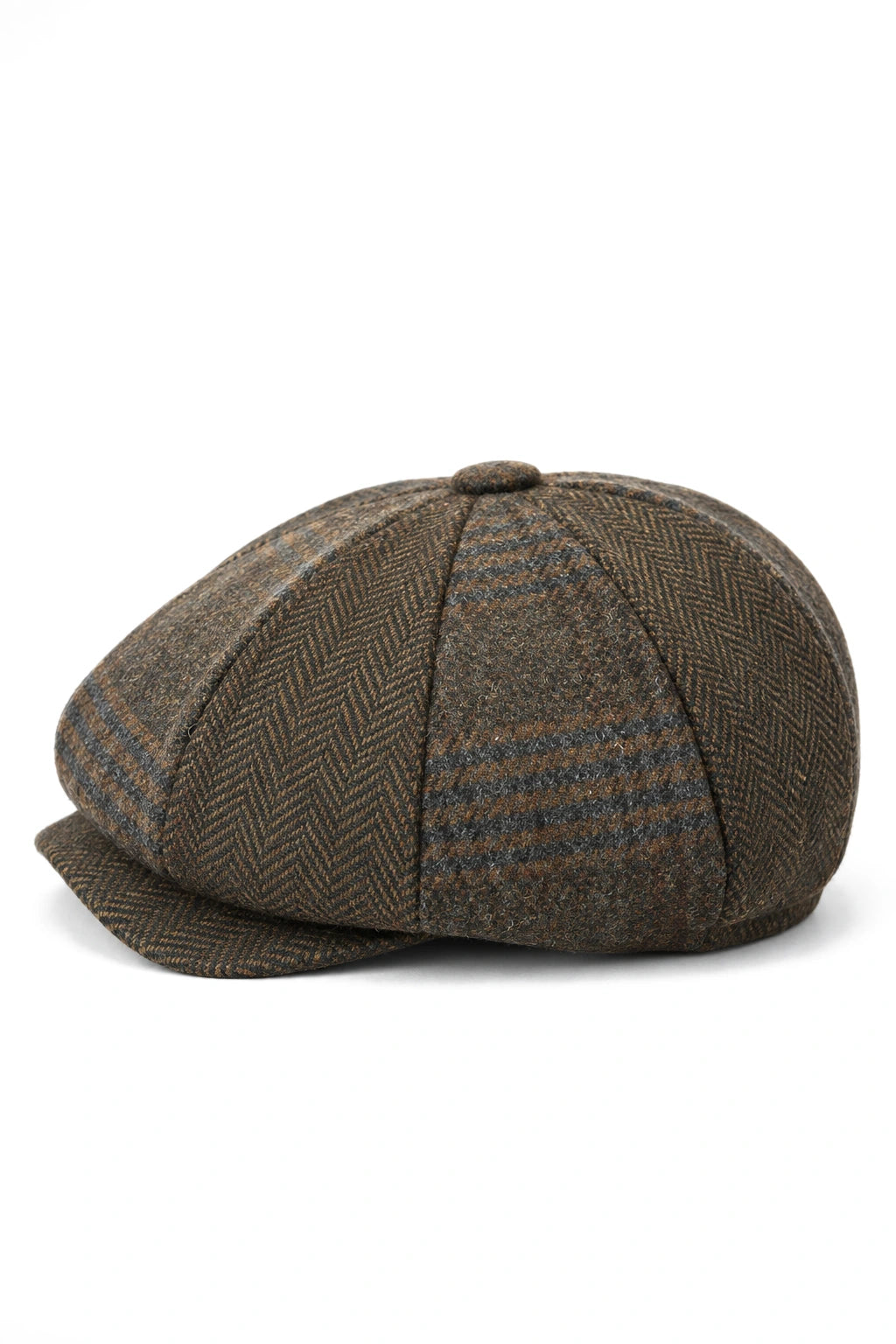 HT6325 - Cappello da uomo a 8 pannelli in tweed misto a spina di pesce a quadri