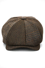 HT6325 - Cappello da uomo a 8 pannelli in tweed misto a spina di pesce a quadri