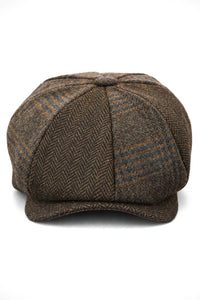 HT6325 - Cappello da uomo a 8 pannelli in tweed misto a spina di pesce a quadri