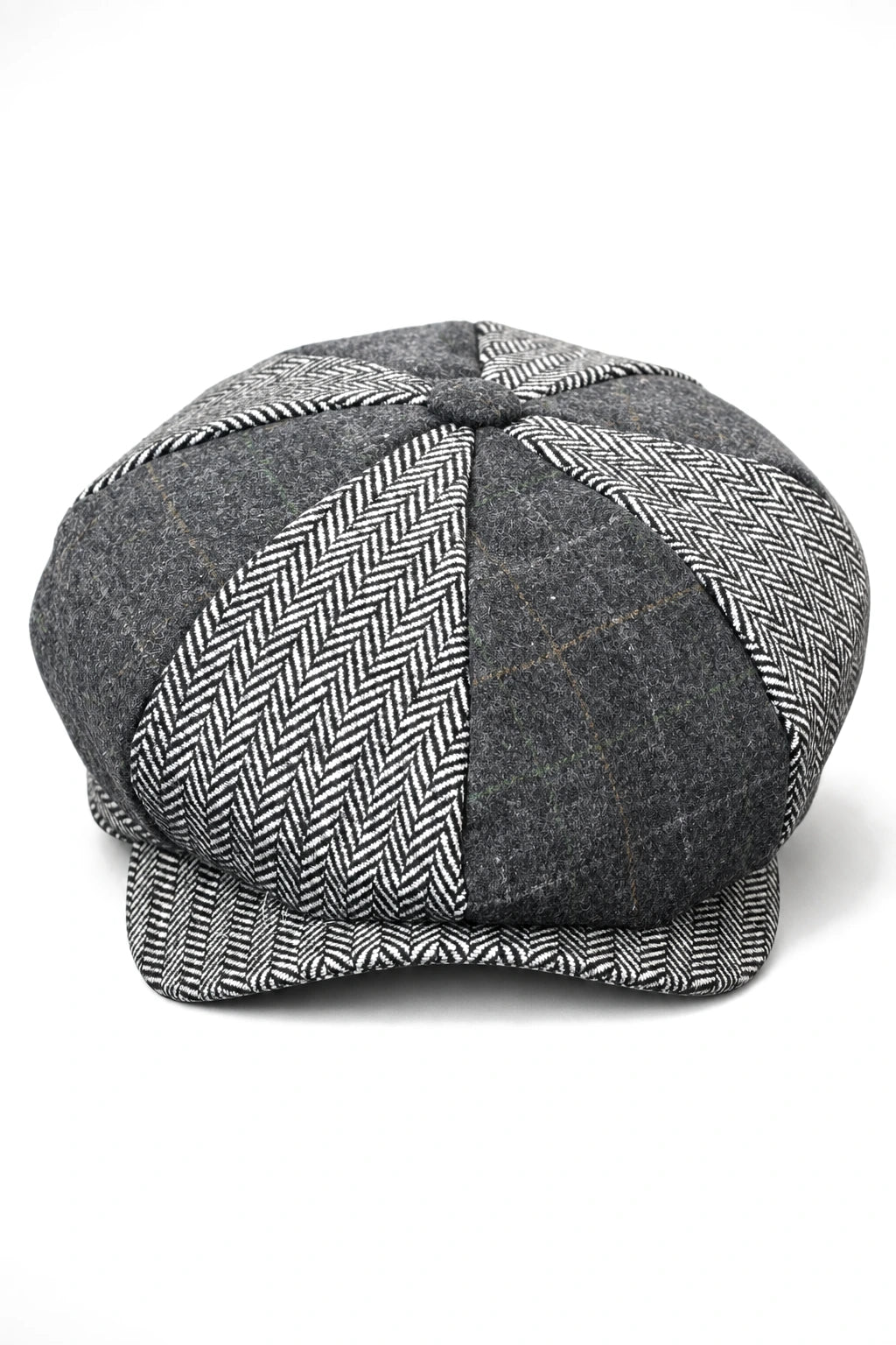 HT6325 - Cappello da uomo a 8 pannelli in tweed misto a spina di pesce a quadri