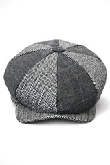 HT6325 - Cappello da uomo a 8 pannelli in tweed misto a spina di pesce a quadri