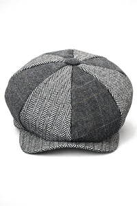 HT6325 - Cappello da uomo a 8 pannelli in tweed misto a spina di pesce a quadri