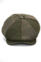 HT6325 - Cappello da uomo a 8 pannelli in tweed misto a spina di pesce a quadri