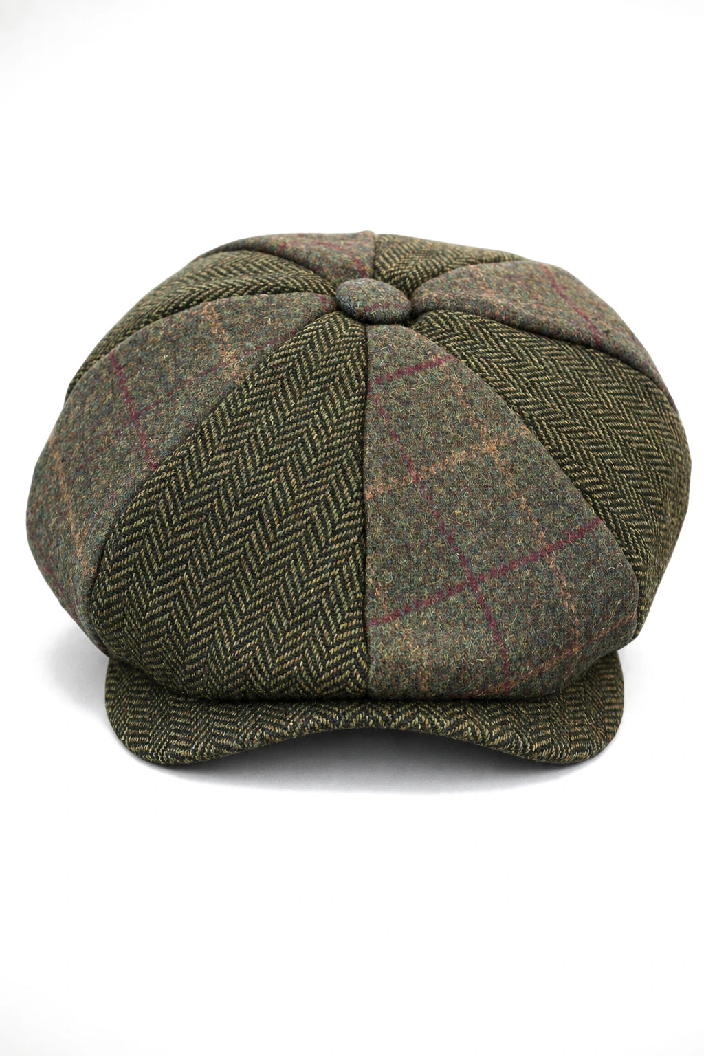 HT6325 - Cappello da uomo a 8 pannelli in tweed misto a spina di pesce a quadri