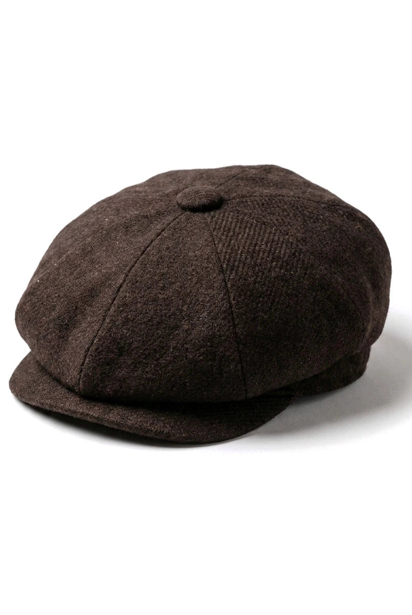 HT6363 - Berretto da uomo in tweed vintage stile Newsboy Peaky Blinders - Marrone/Vino