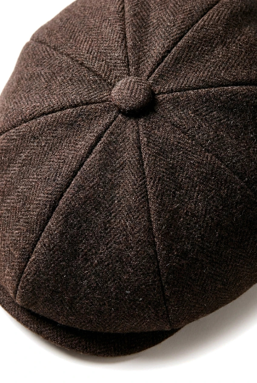HT6363 - Berretto da uomo in tweed vintage stile Newsboy Peaky Blinders - Marrone/Vino