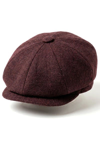 HT6363 - Berretto da uomo in tweed vintage stile Newsboy Peaky Blinders - Marrone/Vino