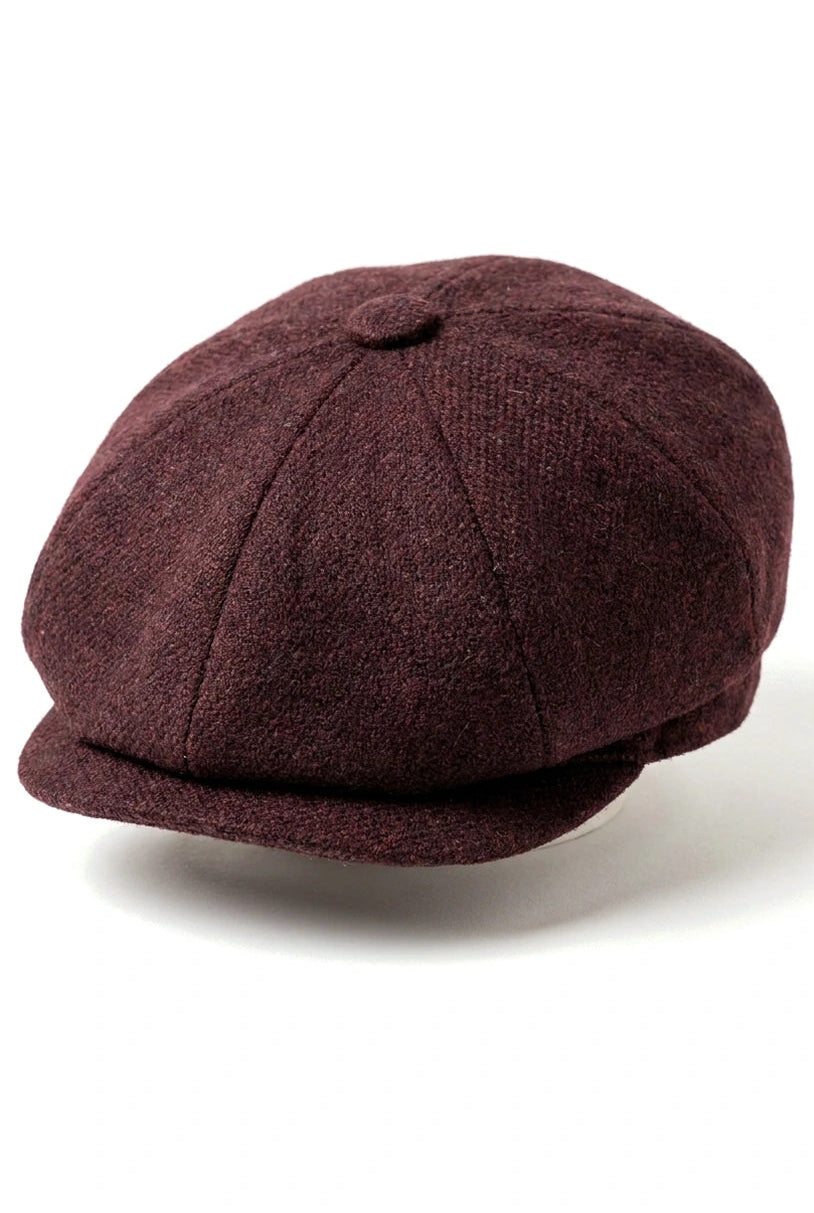 HT6363 - Berretto da uomo in tweed vintage stile Newsboy Peaky Blinders - Marrone/Vino